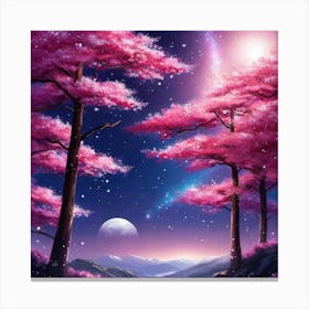 Pink Trees In The Night Sky Canvas Print