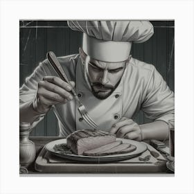 Chef Preparing A Steak Canvas Print