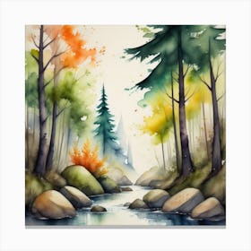 Watercolor Of A Stream Canvas Print