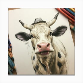 Cow With Hat Canvas Print