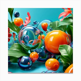 3d Bubbles Colors Dimensional Objects Illustrations Shapes Plants Vibrant Textured Spheric (4) Canvas Print