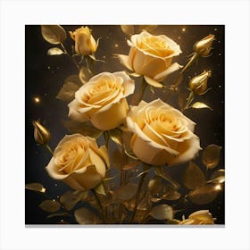 Golden Roses On Black Background Canvas Print