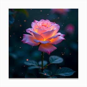 A Whimsical Rose With Petals Of Glowing, Bioluminescent Light Blooming In A Dreamlike Garden Canvas Print