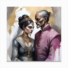 Man And A Woman Monochromatic Watercolor 1 Canvas Print