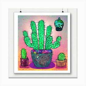 Cactus Print Cacti And Disco Ball Art Print Canvas Print