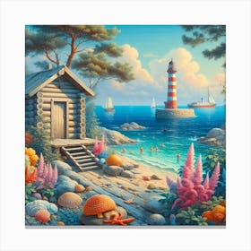 Lighthouse By The Sea Canvas Print