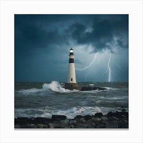 Lightning Storm Over A Lighthouse Canvas Print