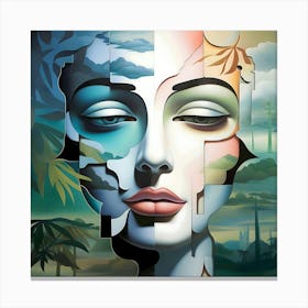 The Sum Of Us | nature | portrait | landscape | surreal | human face | fragmented | blue sky | tropical | puzzle pieces Canvas Print