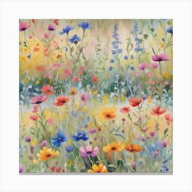 Multicolored Wildflowers Watercolor Field Drawing Summer 2 Canvas Print