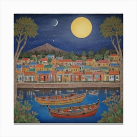 Moonlight In The Harbor Canvas Print