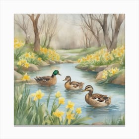 Ducks In A Stream Canvas Print