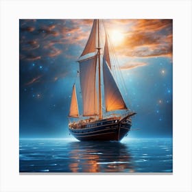 Sailboat In The Night Sky Canvas Print