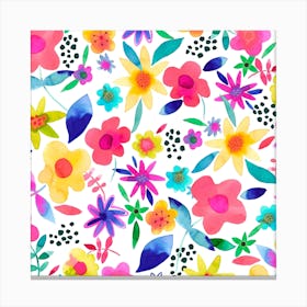 Summer Colorful Naive Floral Square Canvas Print