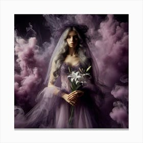 Beautiful Bride In Purple Smoke Canvas Print