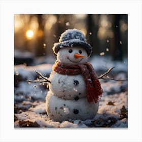 Snowman In The Woods Canvas Print