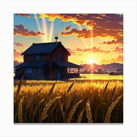 House In A Wheat Field Canvas Print