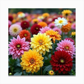 A Blooming Garden Of Various Colors Of Dahlias In Full Splendor 3 Canvas Print