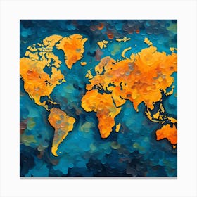 World Map On Blue Background Canvas Print