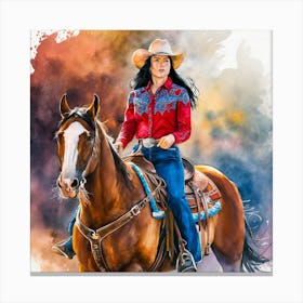 Cowgirl On Horseback 3 Canvas Print