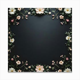 Floral Frame On A Black Background Canvas Print