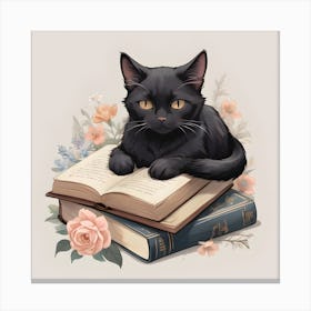 Black Cat On Books 1 Canvas Print