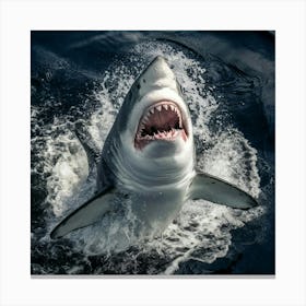 An Exhilarating Shot Of A Shark Breaching The Ocean Canvas Print