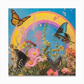 Butterflies In The Meadow Retro Collage 3 Canvas Print