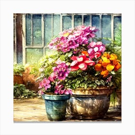 Watercolor Greenhouse Flowers 42 Canvas Print