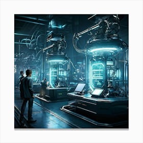 Cyber Industrial Landscape Featuring Advanced Automation Sleek Robotic Arms Performing Intricate Ta (5) Canvas Print