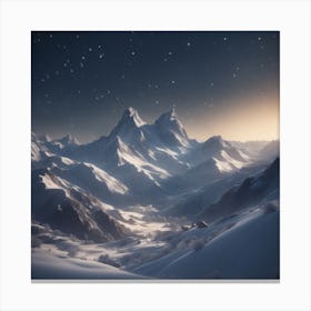 Snowy Mountains At Night 3 Canvas Print