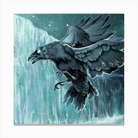 Raven Flying Over Waterfall Canvas Print