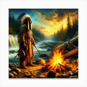 Oil Texture Native American Warrior 3 Copy Canvas Print