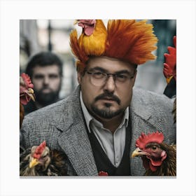 Man With Chickens On His Head Canvas Print