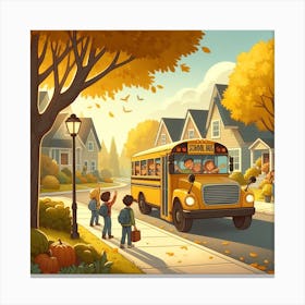 School Bus On The Street Canvas Print