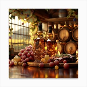 Wine Barrels And Grapes Canvas Print