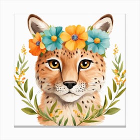 Floral Baby Lynx Nursery Illustration (49) Canvas Print