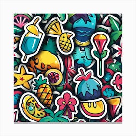 Colorful Tropical Stickers Canvas Print