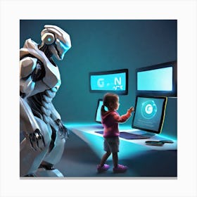 Robot And Child Canvas Print