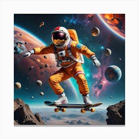 Astronaut Skateboarding In Space 6 Canvas Print