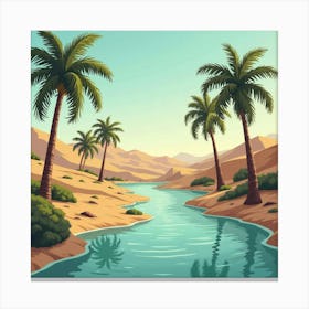 Serene Oasis In The Desert With Palm Trees, Clear Water, And Sand Dunes 1 Canvas Print