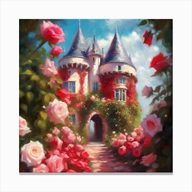 Folly Castle, Pink Rose Garden Canvas Print