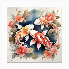 Koi Fishes Couple Watercolor Art Print 2 Canvas Print