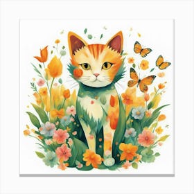 Cat In Flowers Canvas Print