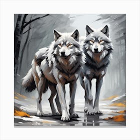 Two Wolves In The Woods Canvas Print