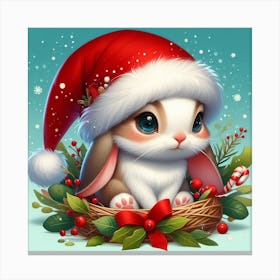 Christmas Bunny In Christmas Hat Canvas Print