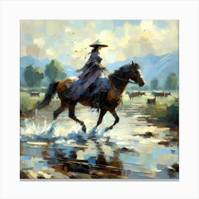Chinese Woman Riding Horse Canvas Print