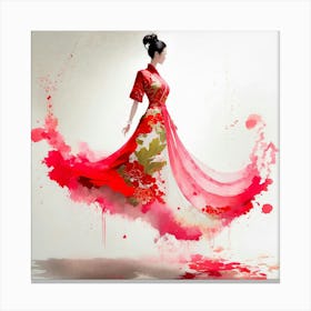 Chinese Woman In Red Dress Canvas Print