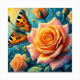 Butterfly And Roses Canvas Print