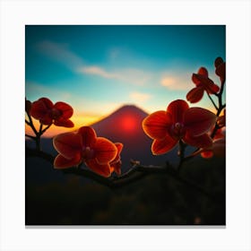 Sunset With Orchids Canvas Print