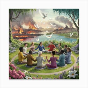 Group Of People Meditating Canvas Print